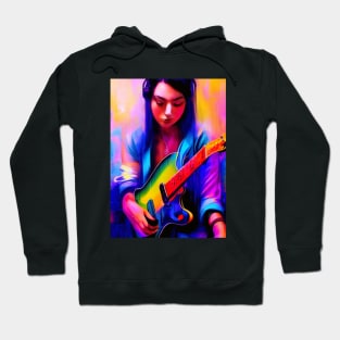 Girl On Guitar Glitch Art Rectangle Design Hoodie